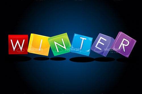 Multicoloured Winter Text on Blue Background